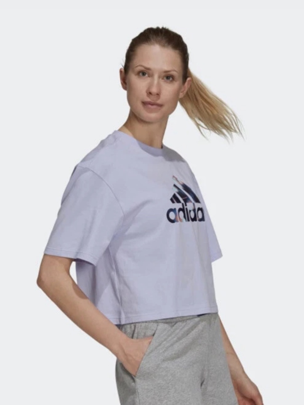 adidas Women's Lavender Logo Crop T-Shirt sz 1XL - Picture 2 of 6